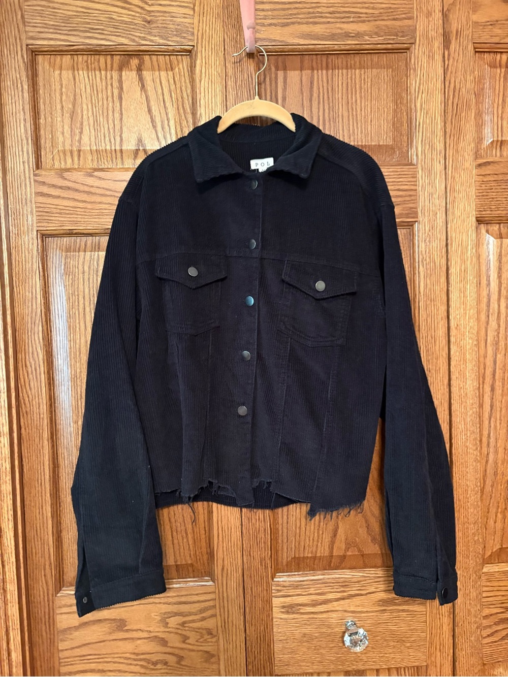 POL Black Corduroy Snap-Front Jacket